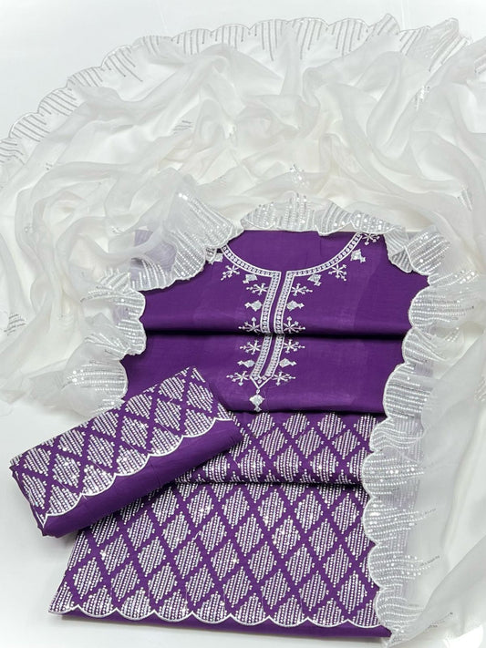 COMPUTER EMBROIDERY LAWN 3pc suit Tila and small sitara Embroided design