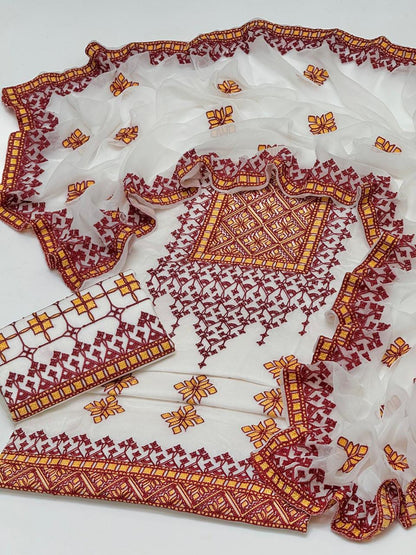 3pc suit cross stitch embroidery suit with chiffon embroidery dupatta