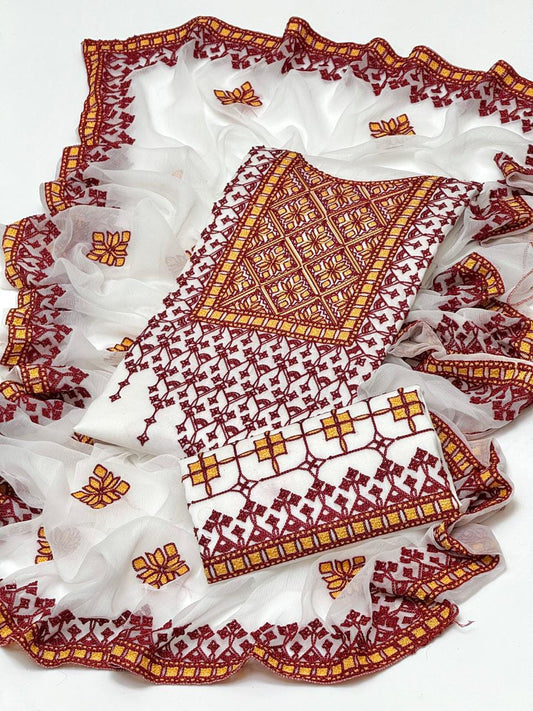 3pc suit cross stitch embroidery suit with chiffon embroidery dupatta